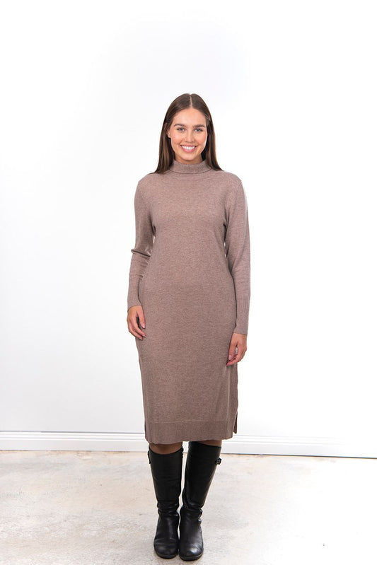 FIELDS SIDE RIBBED DRESS - OATMEAL