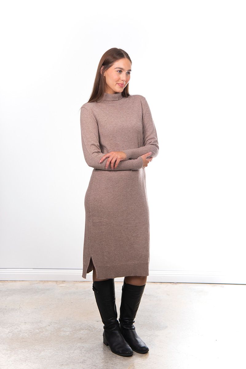 FIELDS SIDE RIBBED DRESS - OATMEAL