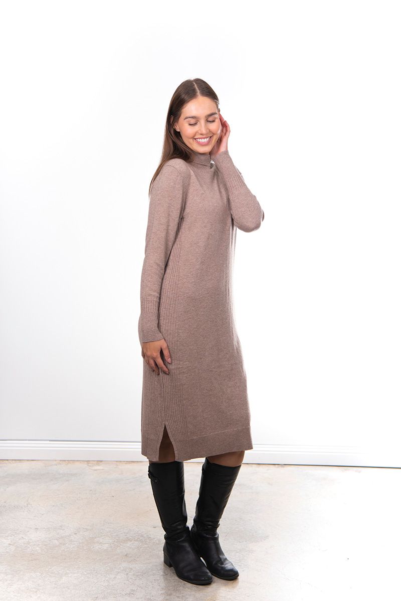 FIELDS SIDE RIBBED DRESS - OATMEAL