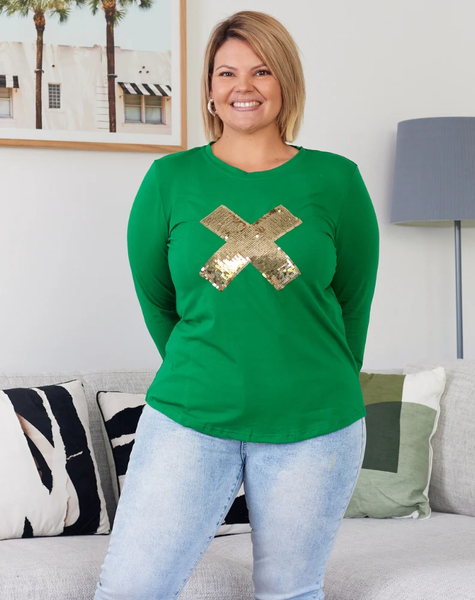 CROSS SEQUIN TOP - GREEN