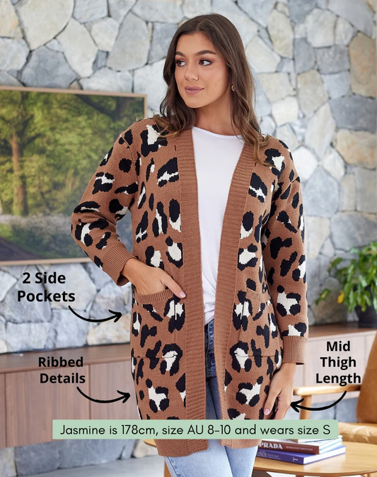 Leopard Cardi - Tan