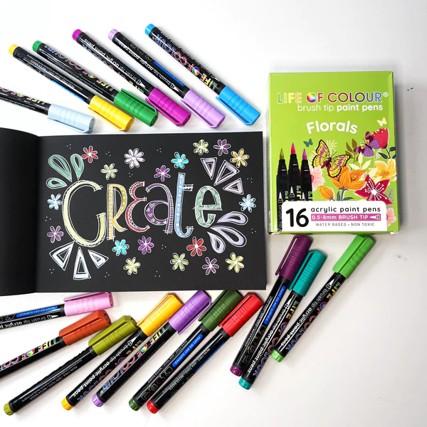 LIFE OF COLOUR FLORAL COLOURS BRUSH TIP ACRYLIC PAINT PENS