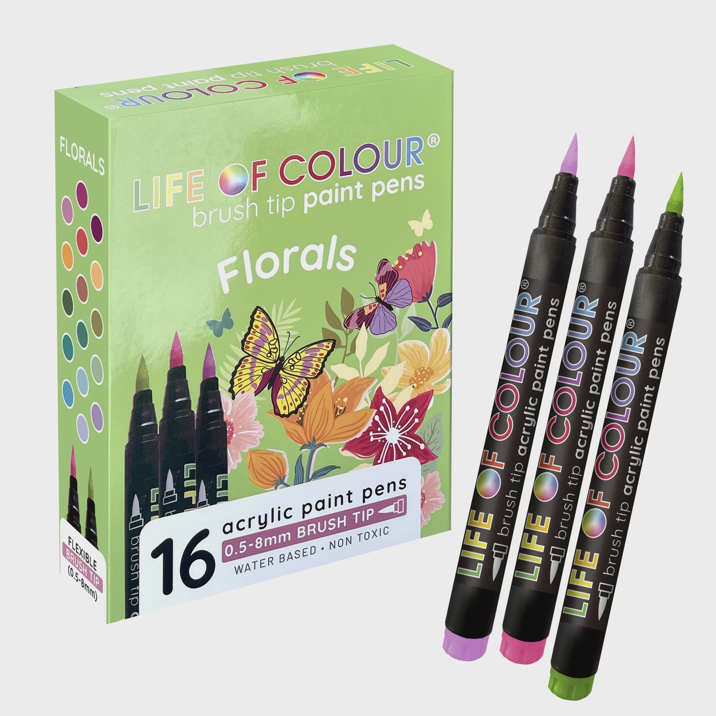 LIFE OF COLOUR FLORAL COLOURS BRUSH TIP ACRYLIC PAINT PENS