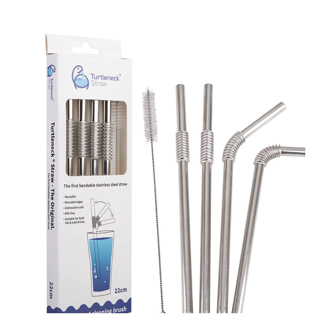 TURTLENECK S/S FLEXIBLE STRAWS 4 SET W/ BRUSH